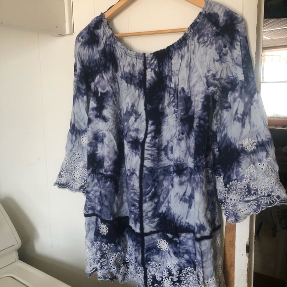 Tie-dyed, eyelet, blue, lines tunic or minidress L - Picture 3 of 5